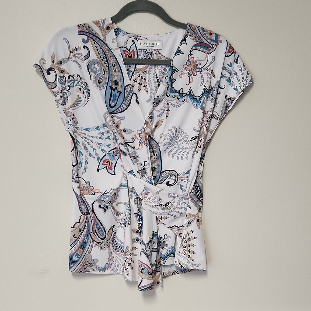 Hale Bob Women's Paisley Wrap Blouse - White and Blue